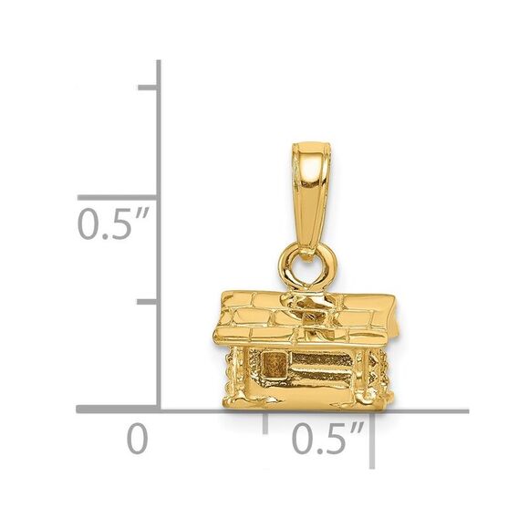 14k Yellow Gold Small 3D Log Cabin Pendant - Picture 4 of 5